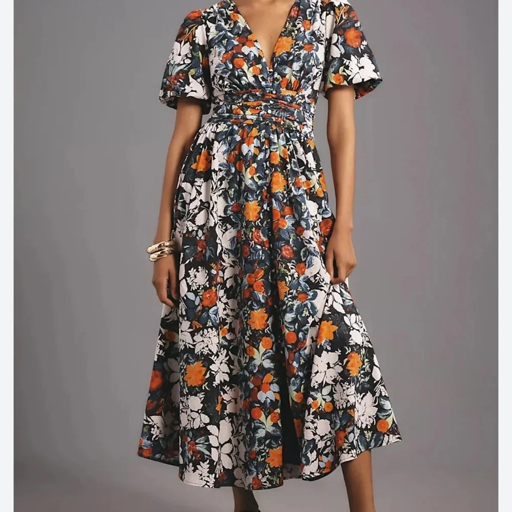 Anthropologie Floral Dress - Black, White, Orange, Red - Picture 10 of 11